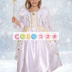 キッズ　ハロウィン　コスチューム　天使　&ヘッドギア&ドレス　ホワイト　女の子用　―festival-0318