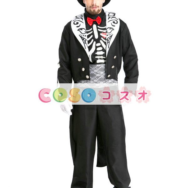 ブラック　ハロウィン　スケルトンゴースト　コスチューム　男性用　大人用　合成繊維　 悪魔&モンスター―festival-0408 1