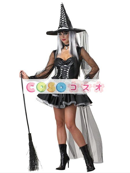 ハロウィン　魔女　魔法使い　ブラック　セクシー　コスチューム　レースアップ　合成繊維―festival-0447 1