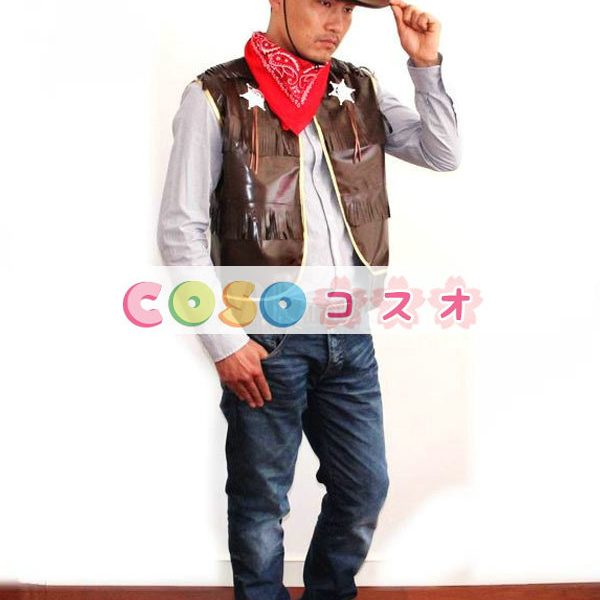 ハロウィングッズ ブラウン スカーフ&トップス&帽子 カウボーイ ポリエステル ハロウィーン 大人用 男性用 ―festival-0624 1 ハロウィングッズ ブラウン スカーフ&トップス&帽子 カウボーイ ポリエステル ハロウィーン 大人用 男性用 ―festival-0624 1
