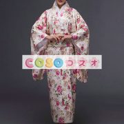 ハロウィン　和服　コスチューム　浴衣　ベージュ　女性用　花柄　大人用―festival-0655