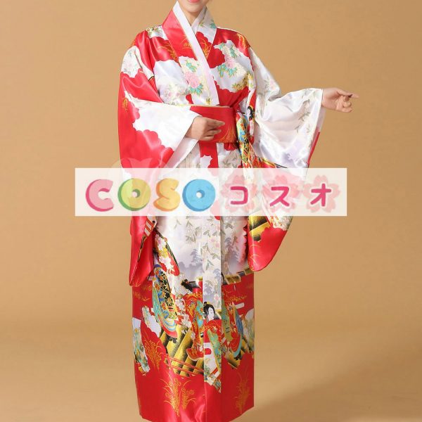 コスチューム衣装　レッド　世界の文化　祝日　新作　大人用　シルクライク　女性用　和服　―festival-0660 1