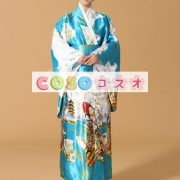 青多色着物花プリント シルク日本大人用コスプレ衣装―festival-0661