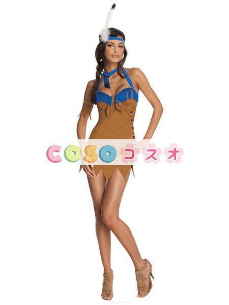 ハロウィーン ライト タン ネイティブ インド舞踊ドレス恋人プリミティブ野蛮女家長コスチューム コスプレ―festival-0692 1