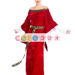 ハロウィン ルネッサンス ドレス ポリエステルの伝統的な赤衣装コスプレ―festival-0705