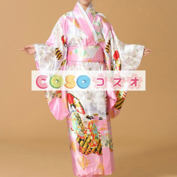 コスチューム衣装　ピンク　世界の文化　女性用　大人用　シルクライク　和服　祝日　―festival-0657 1