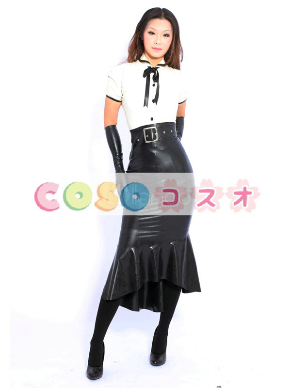 ラテックスドレス　ボディコン　ブラック＆ホワイト　ファッション　コスチューム―taitsu-tights0150