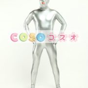 全身タイツ，PVC　シルバー　目と口が開いている　ユニセックス　大人用　コスチューム―taitsu-tights1054 2