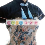 ディープブルー　コットン　チャイナワンピース　半袖　ポプリン　麒麟プリント ―Lolita0052 2
