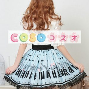 ロリィタスカート　ピアノ　プリント　レーストリム　スウィート ―Lolita0108