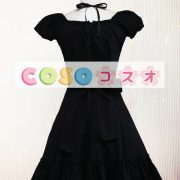 ロリータワンピース，ブラック　ジュエルネック　ラッフル　ショートスリーブ　プリンセスライン　 ―Lolita0122 2