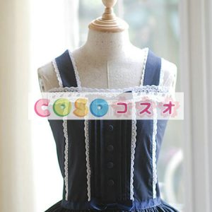 ロリータ服　ワンピース　ディープブルー　ストッキング　ブロケード　ノースリーブ　 ―Lolita0131