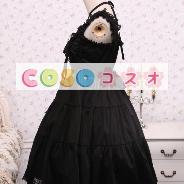 ブラック　コットン　ジャンパースカート　レーストリム　レースアップ　ロリィタ服 ―Lolita0170