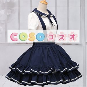 ロリータ服　サスペンダースカート　ネイビーブルー　コスチューム　オリジナルデザイン　高品質 ―Lolita0182
