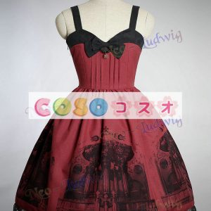 ロリータ服　ワンピース　プリント　ジャンパースカート　合成繊維　パンク　リボン　カジュアル　 ―Lolita0186