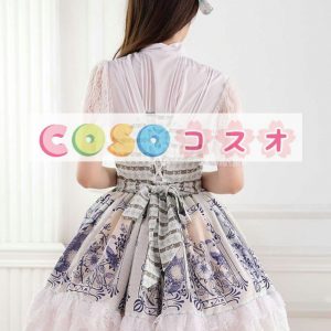 ロリータ服　ワンピース　ディープアプリコット　プリント　ドレス　ポリエステル　スィート　レース　カジュアル　 ―Lolita0198