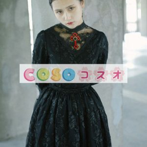ロリータ服　ワンピース　ブラック　レース　ドレス　レース　ゴシック　結び　カジュアル　 ―Lolita0202