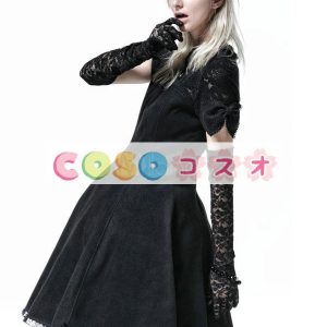 ロリータ服　ワンピース　ブラック　単色　ドレス　ポリエステル　ゴシック　レース　カジュアル　 ―Lolita0209