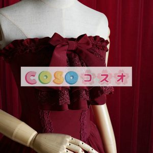 コルセット　シャーリング　レトロ　コットン　パーティー　ワインレッド　 ―Lolita0233