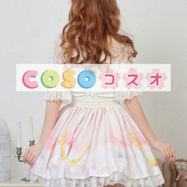 ライトピンク　ロリィタスカート　プリント　レーストリム ―Lolita0238