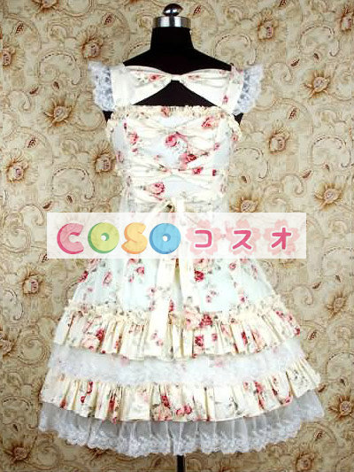 かわいいノースリーブ コットン ベージュ ロリータ ドレス ―Lolita0243