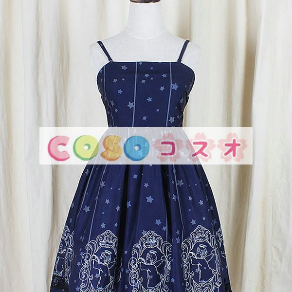 ロリィタジャンパースカート　ディープブルー  プリント柄　レース ―Lolita0284