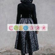 ロリータ服　ワンピース　ブラック　アートワーク　ドレス　ポリエステル　ゴシック　結び　カジュアル　 ―Lolita0300 2