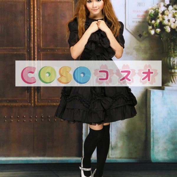 ロリータワンピース，ブラック　ピーターパンカラー　蝶結び　ショートスリーブ　スィート　 ―Lolita0301