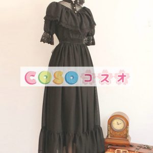 ロリータ服　ワンピース　ブラック　レース　ドレス　コットン　結び　カジュアル　オーダーメイドしか受け入れず ―Lolita0310