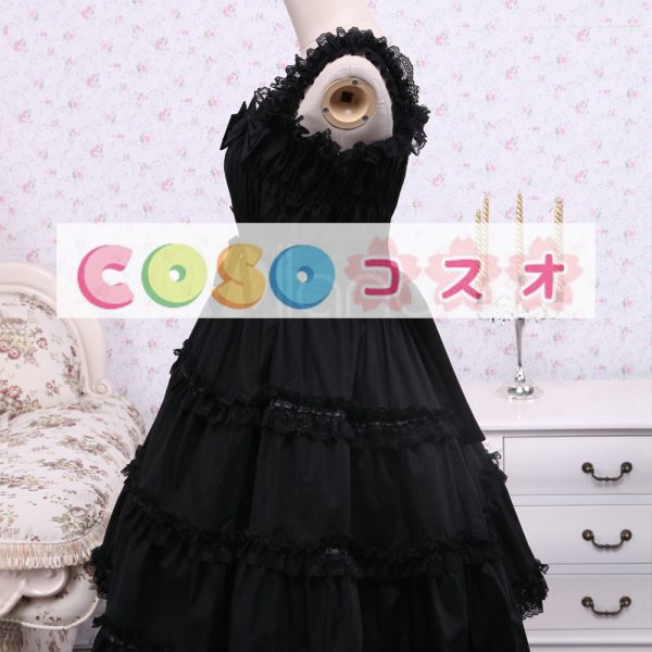 ロリータジャンパースカート，ブラック　プリンセスライン　ラッフル　クラシック＆トラディション　コットン　 ―Lolita0318