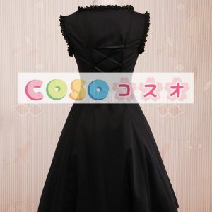 ロリータジャンパースカート，ブラック　スクエアネック　クラシック＆トラディション　コットン　 ―Lolita0324