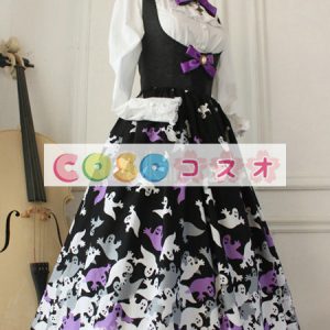 ロリータジャンパースカート　ブラック　リボン　ゴシック　コットン　 ―Lolita0366