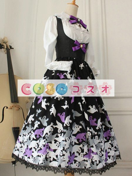 ロリータジャンパースカート　ブラック　リボン　ゴシック　コットン　 ―Lolita0366 1