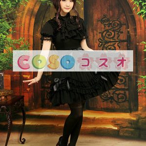 ロリータジャンパースカート，ブラック　リボン　スクエアネック　スィート　シフォン　 ―Lolita0373