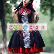 ロリータ服　ワンピース　マルチカラー　チュニック　プリント柄　ドレス　レーヨン　可愛い　ノースリーブ　スタンドカラー　タッセル　パーティー　 ―Lolita0389 2