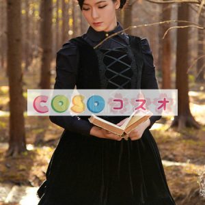 ロリータジャンパースカート　ブラック　結び　ゴシック　ベルベット　 ―Lolita0396