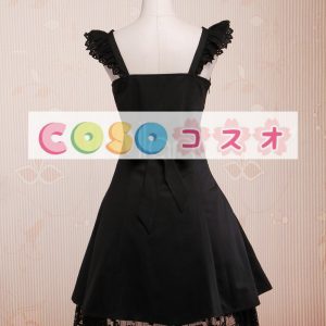 ロリータジャンパースカート，ブラック　レース　ゴージャス　コットン　 ―Lolita0398