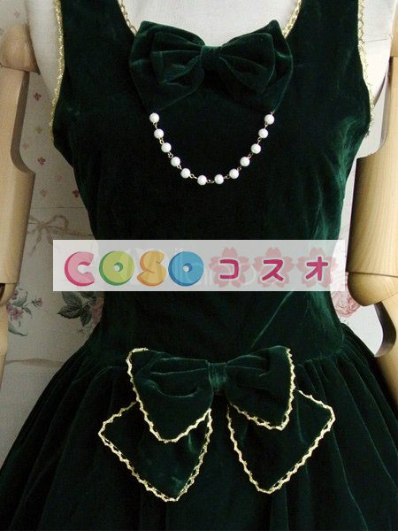 ロリータジャンパースカート　リボン　スィート　韓国ビロード　 ―Lolita0400