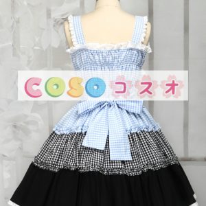 ロリータ服，ジャンパースカート　格子縞　リボン　メイド　チェック柄 ―Lolita0410