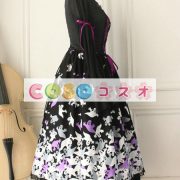 ロリータ服　ワンピース　ブラック　プリント　ドレス　コットン　ゴシック　結び　カジュアル　 ―Lolita0420 2