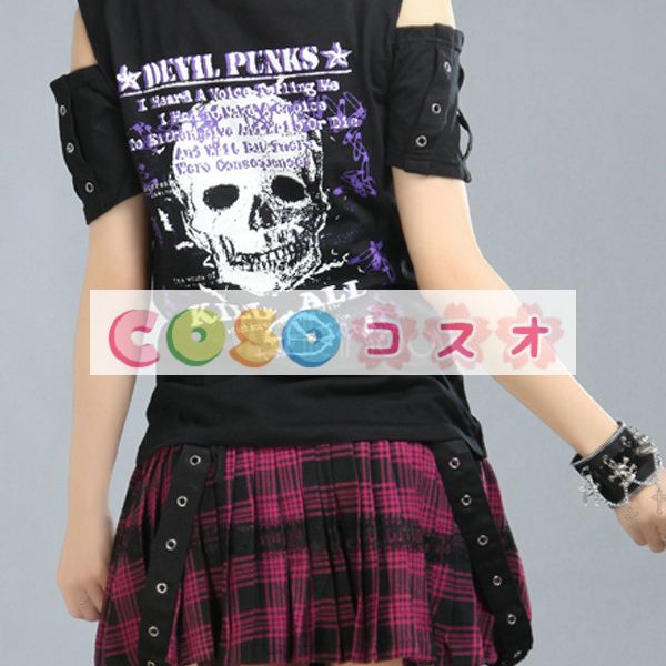 ロリータスカート　レッド　パンク　縞模様　綿混紡　 ―Lolita0481