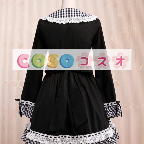 ロリータワンピース，ブラック　縞模様　蝶結び　ロングスリーブ　クラシック＆トラディション　 ―Lolita0483