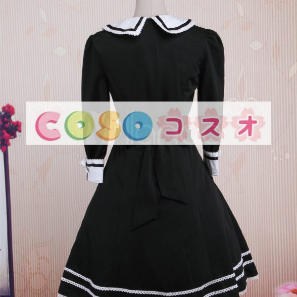 ロリータワンピース，ブラック　クルーネック　ハーフスリーブ　クラシック＆トラディション　 ―Lolita0489