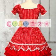 ロリータ服，ワンピース　レッド　スクエアネック　水玉模様　ショートスリーブ　スィート ―Lolita0512 2