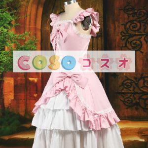 ロリータジャンパースカート，ピンク　リボン　ティアド　キュート　コットン　 ―Lolita0513
