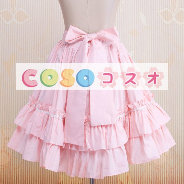 ロリータスカート，ピンク　ラッフル　リボン　ティアド　スィート　コットン　 ―Lolita0516