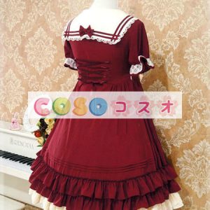 ロリータ服　ワンピース　チュニック　ドレス　シフォン　可愛い　半袖　折り襟　リボン　パーティー　 ―Lolita0552