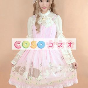 ロリィタジャンパースカート　リボン　可愛い　シフォン　パーティー　プリント柄　 ―Lolita0633