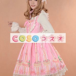 ロリィタジャンパースカート　パーティー　可愛い　合成繊維　プリント柄　リボン　 ―Lolita0646