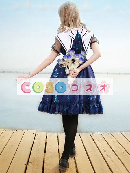 女性のための印刷された弓シフォン カントリーロリータ ドレス ―Lolita0647
